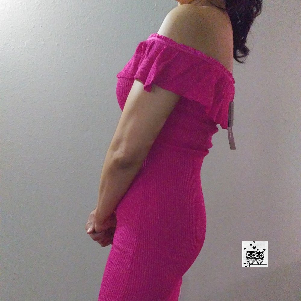 Ribbed OTS Ruffle Dress - Picture 5 of 8